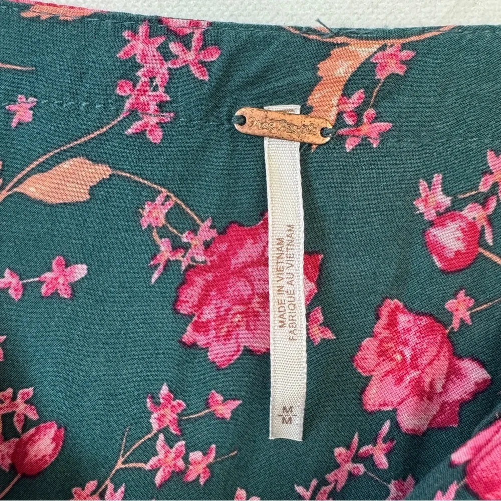 Free People Flower Fields Mini Dress Green Floral Boho Long Sleeve Sz M Flowy